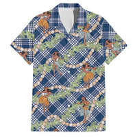 Navy Blue Palaka Hula Girls Seamless Hawaii Aloha Family Matching Summer Maxi Dress and Hawaiian Shirt - Polynesian Pride
