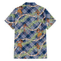Navy Blue Palaka Hula Girls Seamless Hawaii Aloha Family Matching Summer Maxi Dress and Hawaiian Shirt - Polynesian Pride