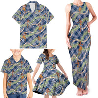 Navy Blue Palaka Hula Girls Seamless Hawaii Aloha Family Matching Tank Maxi Dress and Hawaiian Shirt - Polynesian Pride