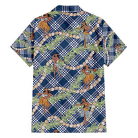 Navy Blue Palaka Hula Girls Seamless Hawaii Aloha Hawaiian Shirt LT7 - Polynesian Pride