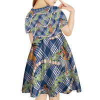 Navy Blue Palaka Hula Girls Seamless Hawaii Aloha Kid Short Sleeve Dress LT7 - Polynesian Pride