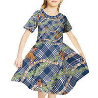 Navy Blue Palaka Hula Girls Seamless Hawaii Aloha Kid Short Sleeve Dress LT7 - Polynesian Pride