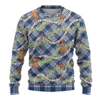 Navy Blue Palaka Hula Girls Seamless Hawaii Aloha Ugly Christmas Sweater - Polynesian Pride