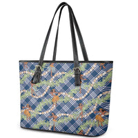 Navy Blue Palaka Hula Girls Seamless Hawaii Aloha Leather Tote Bag - Polynesian Pride