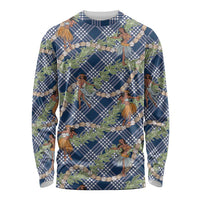 Navy Blue Palaka Hula Girls Seamless Hawaii Aloha Long Sleeve Shirt LT7 Unisex Navy Blue - Polynesian Pride