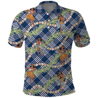 Navy Blue Palaka Hula Girls Seamless Hawaii Aloha Polo Shirt LT7 Navy Blue - Polynesian Pride