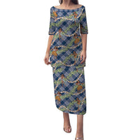 Navy Blue Palaka Hula Girls Seamless Hawaii Aloha Puletasi LT7 Long Dress Navy Blue - Polynesian Pride
