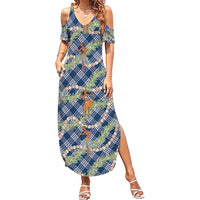 Navy Blue Palaka Hula Girls Seamless Hawaii Aloha Summer Maxi Dress LT7 Women Navy Blue - Polynesian Pride