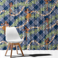 Navy Blue Palaka Hula Girls Seamless Hawaii Aloha Window Curtain - Polynesian Pride