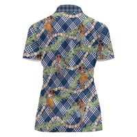Navy Blue Palaka Hula Girls Seamless Hawaii Aloha Women Polo Shirt LT7 - Polynesian Pride