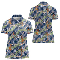 Navy Blue Palaka Hula Girls Seamless Hawaii Aloha Women Polo Shirt LT7 - Polynesian Pride