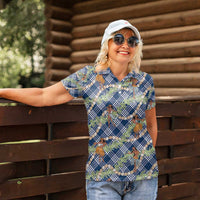 Navy Blue Palaka Hula Girls Seamless Hawaii Aloha Women Polo Shirt - Polynesian Pride