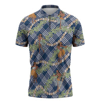 Navy Blue Palaka Hula Girls Seamless Hawaii Aloha Zipper Polo Shirt LT7 Navy Blue - Polynesian Pride