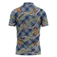 Navy Blue Palaka Hula Girls Seamless Hawaii Aloha Zipper Polo Shirt LT7 - Polynesian Pride