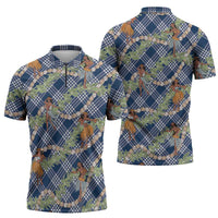 Navy Blue Palaka Hula Girls Seamless Hawaii Aloha Zipper Polo Shirt LT7 - Polynesian Pride