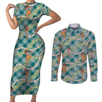 Teal Palaka Hula Girls Seamless Hawaii Aloha Couples Matching Short Sleeve Bodycon Dress and Long Sleeve Button Shirt LT7 Teal - Polynesian Pride