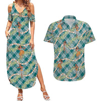 Teal Palaka Hula Girls Seamless Hawaii Aloha Couples Matching Summer Maxi Dress and Hawaiian Shirt - Polynesian Pride