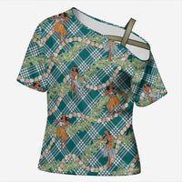 Teal Palaka Hula Girls Seamless Hawaii Aloha Cross Shoulder Shirt LT7 Female Teal - Polynesian Pride