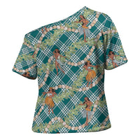 Teal Palaka Hula Girls Seamless Hawaii Aloha Cross Shoulder Shirt LT7 - Polynesian Pride