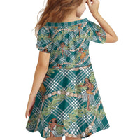 Teal Palaka Hula Girls Seamless Hawaii Aloha Family Matching Long Sleeve Bodycon Dress and Hawaiian Shirt - Polynesian Pride