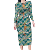 Teal Palaka Hula Girls Seamless Hawaii Aloha Family Matching Long Sleeve Bodycon Dress and Hawaiian Shirt - Polynesian Pride