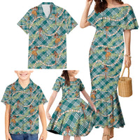 Teal Palaka Hula Girls Seamless Hawaii Aloha Family Matching Mermaid Dress and Hawaiian Shirt - Polynesian Pride