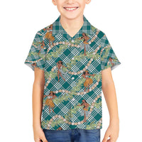 Teal Palaka Hula Girls Seamless Hawaii Aloha Family Matching Short Sleeve Bodycon Dress and Hawaiian Shirt - Polynesian Pride