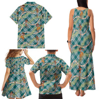 Teal Palaka Hula Girls Seamless Hawaii Aloha Family Matching Tank Maxi Dress and Hawaiian Shirt - Polynesian Pride