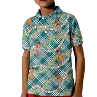Teal Palaka Hula Girls Seamless Hawaii Aloha Kid Polo Shirt LT7 Kid Teal - Polynesian Pride