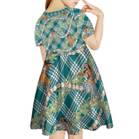 Teal Palaka Hula Girls Seamless Hawaii Aloha Kid Short Sleeve Dress LT7 - Polynesian Pride