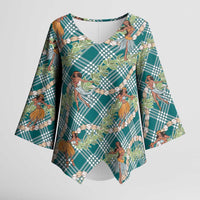 Teal Palaka Hula Girls Seamless Hawaii Aloha Kimono Sleeve Blouse - Polynesian Pride