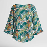 Teal Palaka Hula Girls Seamless Hawaii Aloha Kimono Sleeve Blouse - Polynesian Pride