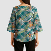 Teal Palaka Hula Girls Seamless Hawaii Aloha Kimono Sleeve Blouse - Polynesian Pride