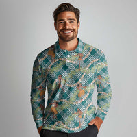 Teal Palaka Hula Girls Seamless Hawaii Aloha Long Sleeve Polo Shirt LT7 - Polynesian Pride