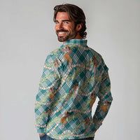 Teal Palaka Hula Girls Seamless Hawaii Aloha Long Sleeve Polo Shirt LT7 - Polynesian Pride