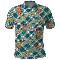 Teal Palaka Hula Girls Seamless Hawaii Aloha Polo Shirt - Polynesian Pride