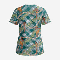 Teal Palaka Hula Girls Seamless Hawaii Aloha Scrub Top LT7 - Polynesian Pride