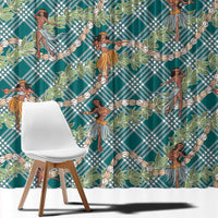 Teal Palaka Hula Girls Seamless Hawaii Aloha Window Curtain - Polynesian Pride