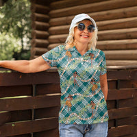 Teal Palaka Hula Girls Seamless Hawaii Aloha Women Polo Shirt LT7 - Polynesian Pride