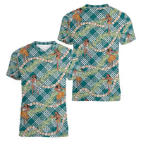 Teal Palaka Hula Girls Seamless Hawaii Aloha Women V-Neck T-Shirt LT7 - Polynesian Pride