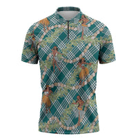 Teal Palaka Hula Girls Seamless Hawaii Aloha Zipper Polo Shirt - Polynesian Pride