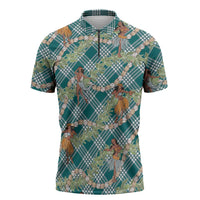 Teal Palaka Hula Girls Seamless Hawaii Aloha Zipper Polo Shirt LT7 Teal - Polynesian Pride