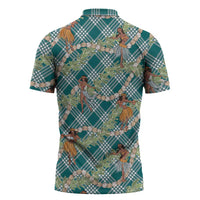 Teal Palaka Hula Girls Seamless Hawaii Aloha Zipper Polo Shirt LT7 - Polynesian Pride