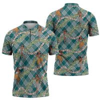 Teal Palaka Hula Girls Seamless Hawaii Aloha Zipper Polo Shirt LT7 - Polynesian Pride