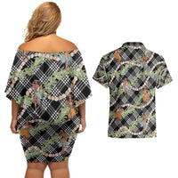 Sable Palaka Hula Girls Seamless Hawaii Aloha Couples Matching Off Shoulder Short Dress and Hawaiian Shirt - Polynesian Pride