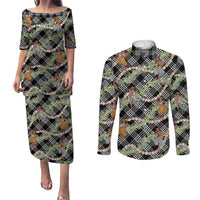 Sable Palaka Hula Girls Seamless Hawaii Aloha Couples Matching Puletasi and Long Sleeve Button Shirt LT7 Black - Polynesian Pride