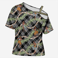 Sable Palaka Hula Girls Seamless Hawaii Aloha Cross Shoulder Shirt LT7 Female Black - Polynesian Pride