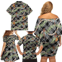 Sable Palaka Hula Girls Seamless Hawaii Aloha Family Matching Off Shoulder Short Dress and Hawaiian Shirt - Polynesian Pride