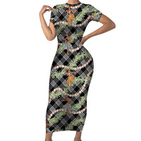 Sable Palaka Hula Girls Seamless Hawaii Aloha Short Sleeve Bodycon Dress LT7 Long Dress Black - Polynesian Pride