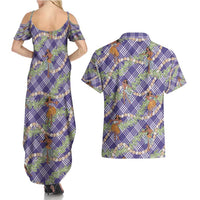 Lavender Palaka Hula Girls Seamless Hawaii Aloha Couples Matching Summer Maxi Dress and Hawaiian Shirt - Polynesian Pride
